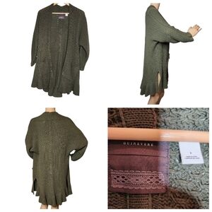 Anthropologie Guinevere knit ruffle long open cardigan with pockets‎